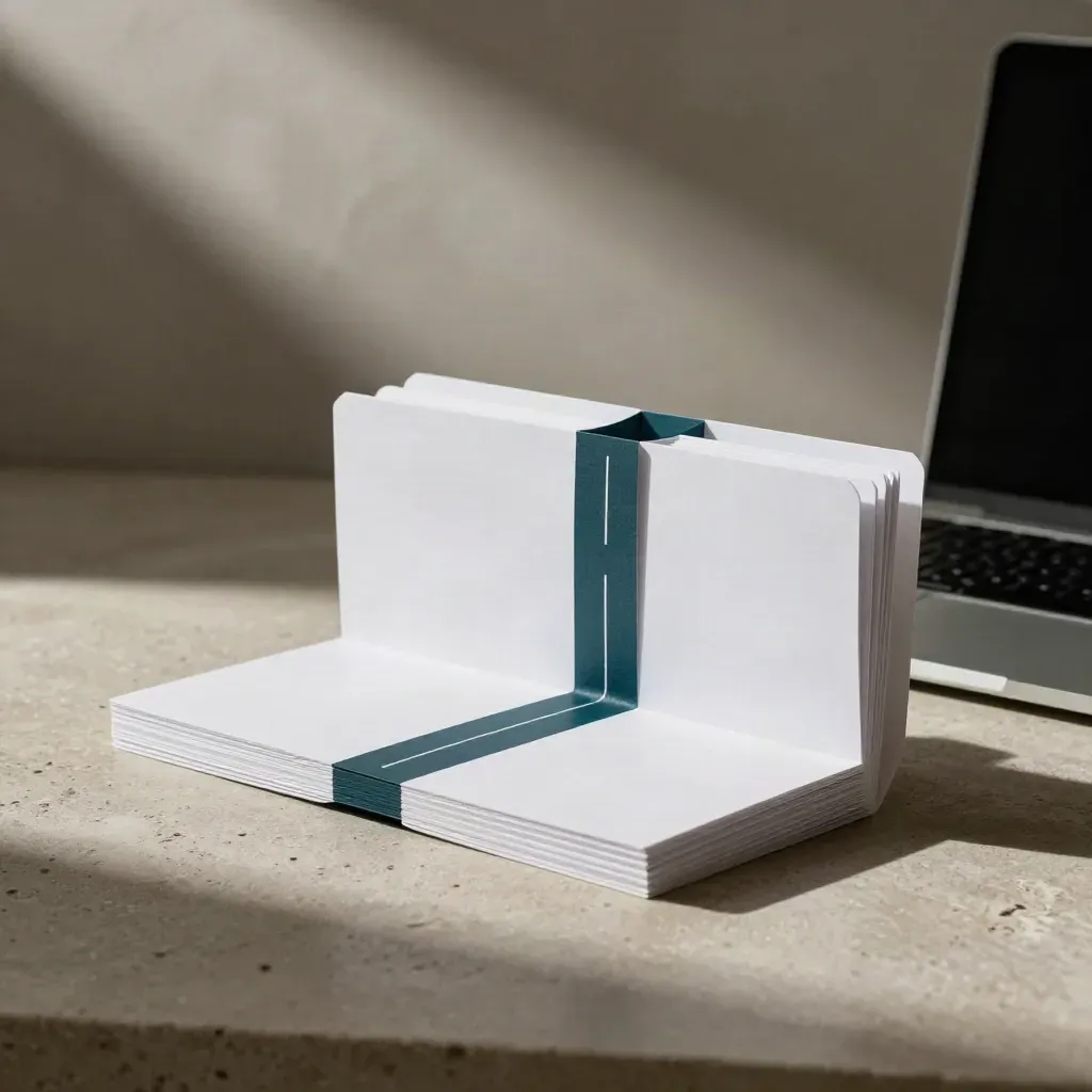 Websiteconcept-model met kaarten, tabbladen en laptop op kalksteen in dramatisch licht.